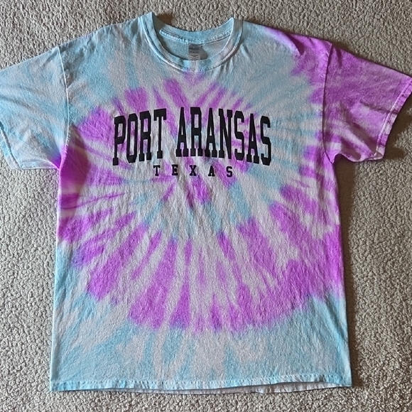 Gildan Tops - Port Aransas TX Tie Dye 100% Cotton Short Sleeve Souvenir T-shirt